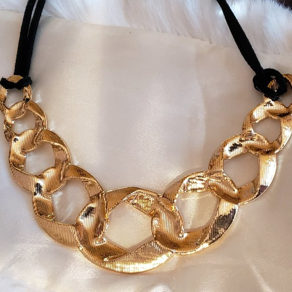 Women's Goldtone necklace w/black cord - Picture 4 of 5